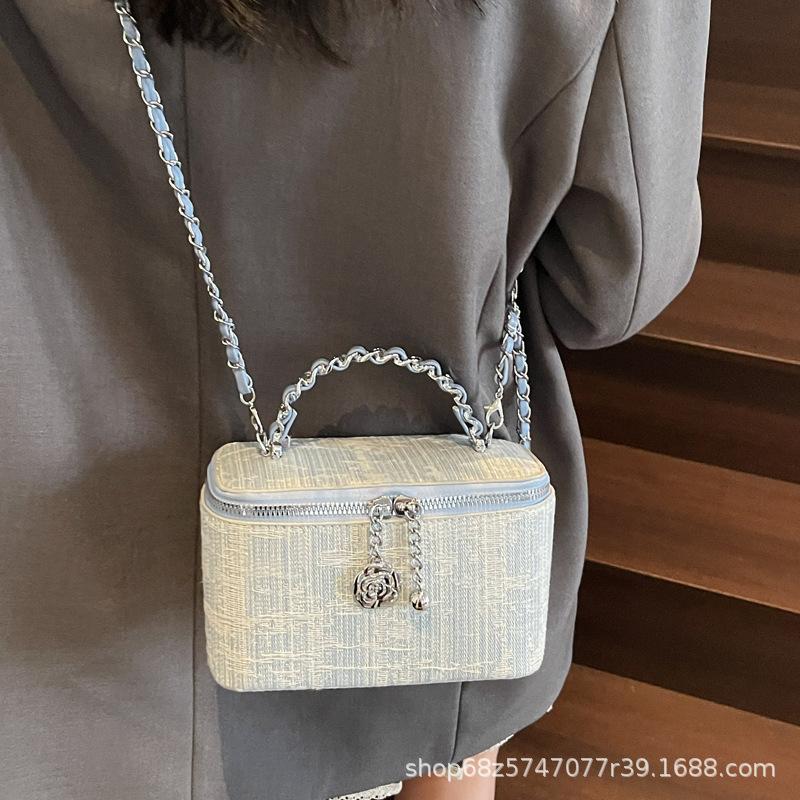 Women's bag 2025 new denim box bag foreign style chain one-shoulder crossbody bag fashion niche chain handbag