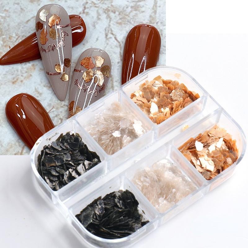 6 Grids/box Irregular Nails Mica Paillette Natural Abalone Shell Fragment Slice Nail Art Glitter Manicure Decorations