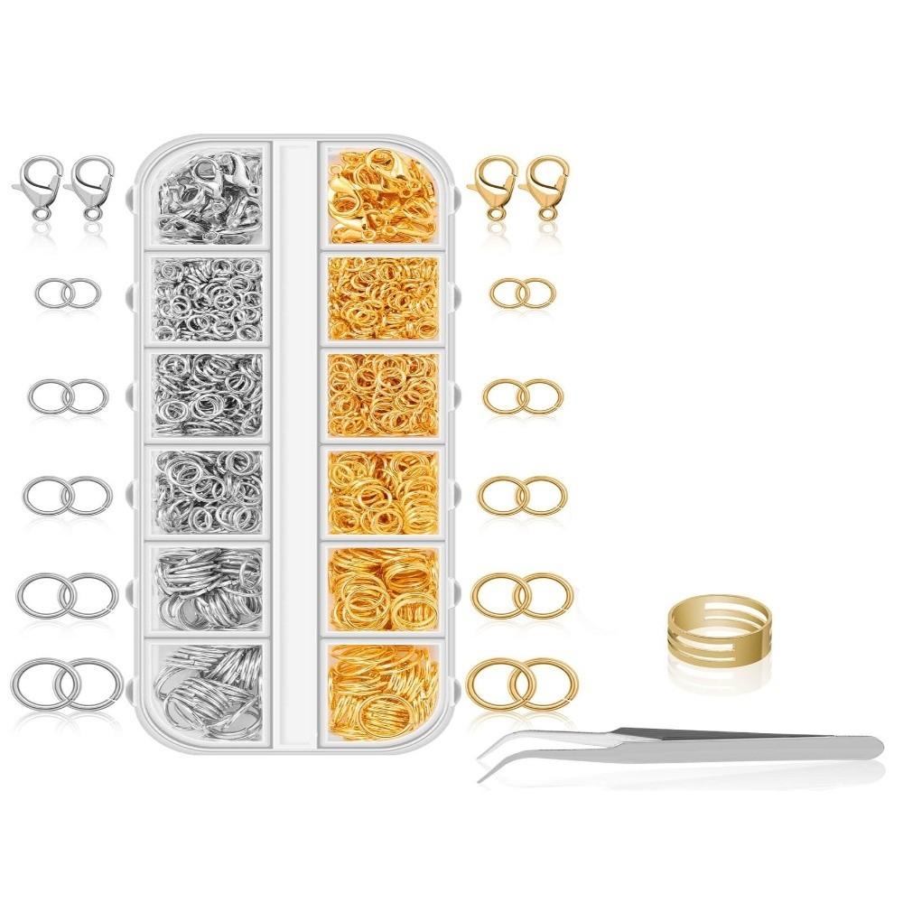 

1200 Pcs New Silver Gold Repair Kit DIY Multi-size Ring Open Rings With Plier Tweezer Jewelry Making Parts Crafts Making