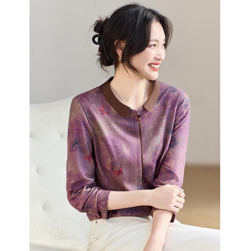Oudeifu Women s Elegant Lapel Printed Shirt M