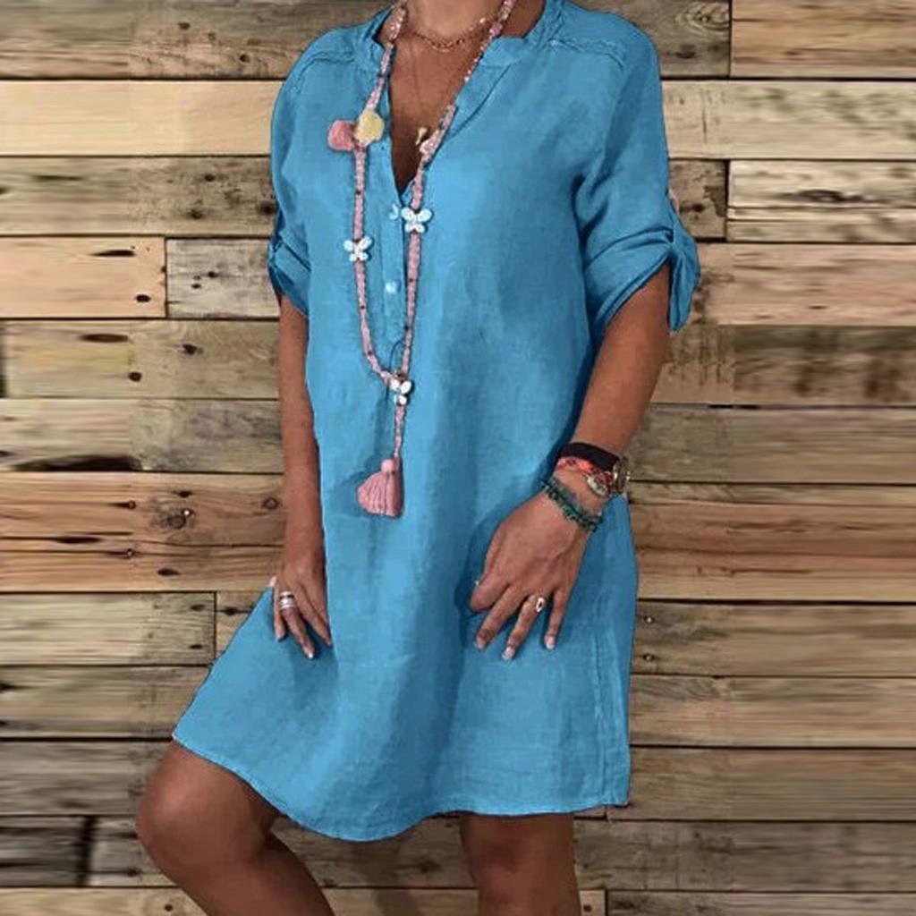 Woman Cotton Linen Dresses Plus Size Solid Color Half Sleeve Shirt Dresses Casual Loose Dresses S-5XL Swiusd Woman Cotton Linen Dresses Plus Size Solid Color Half Sleeve Shirt Dresses Casual Loose Dresses S-5XL Swiusd