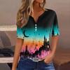 Women’s Casual Halloween Printed V Neck Short Sleeve Button T Shirt Top with and Pumpkin Pattern for Holiday Wear