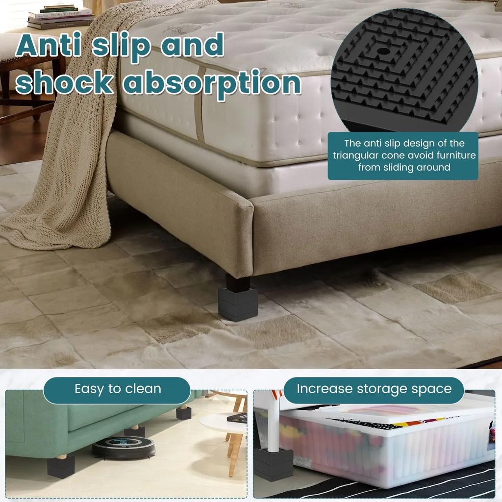 4Pcs Adjustable Furniture Risers TPU Shock Absorption Bed Risers Stackable Non-slip Furniture Leg Lifting Blocks for Desk Chairs