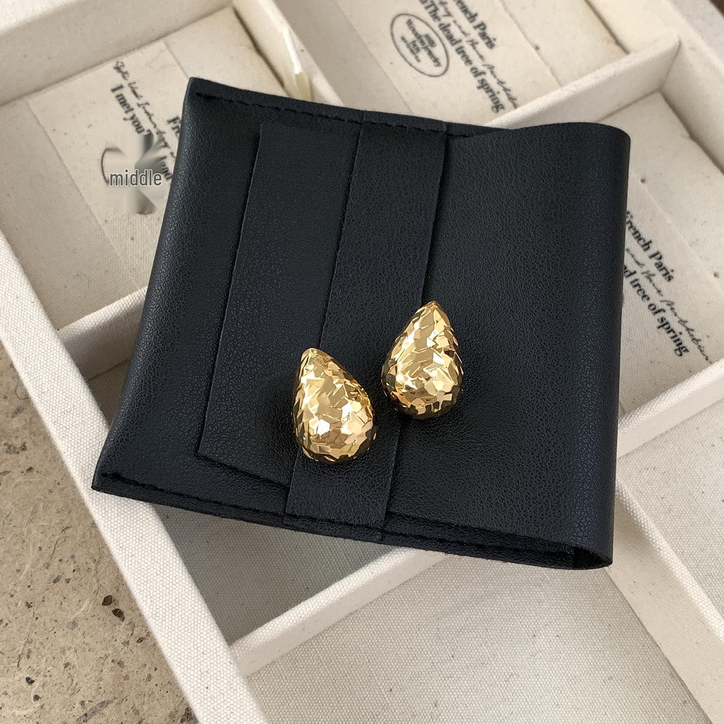 Real Gold Plated Silver Faceted Teardrop Earrings: Light Luxury, High-End Design, Versatile Niche Studs