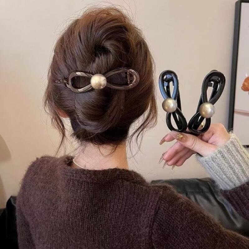 Pearl clip hairpin, updo hairpin, half-up hairpin Pearl Clip Hairpin Black