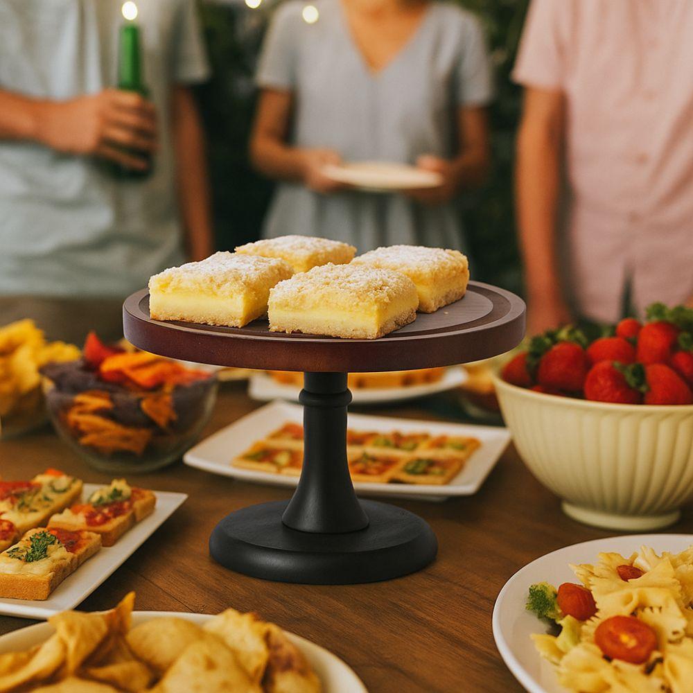 Circular Shape Wooden Cake Stand 8 Inch Fruit Snacks Storage Tray  Kitchen