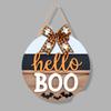 Wooden Round Halloween Door Sign Hanging Decoration Outdoor Porch Patio Party Seasonal Welcome Sign with Bow and Bat Cutouts