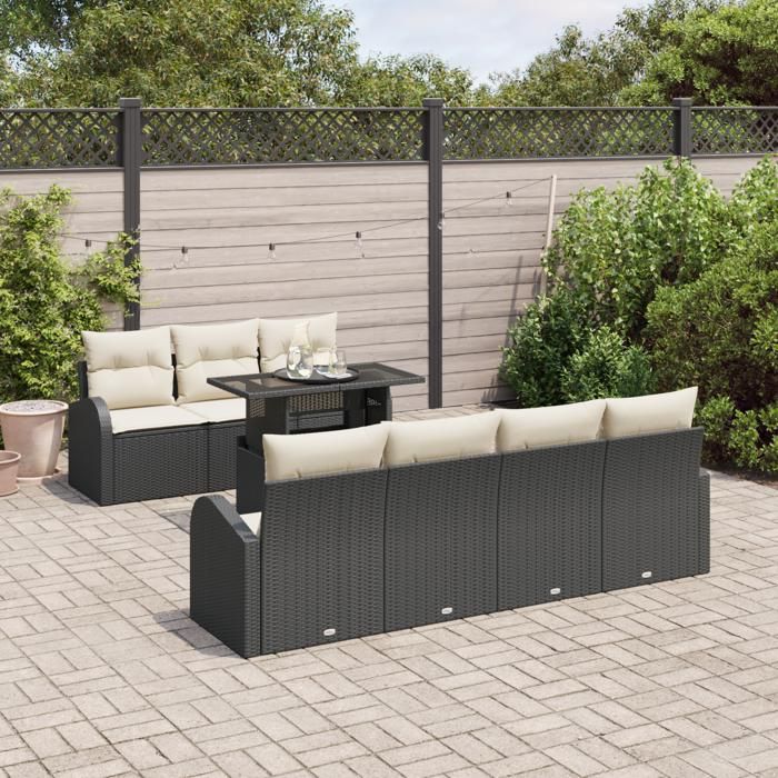 VidaXL Ensemble de canapé jardin 8 pièces avec coussins noir poly rattan 3348583