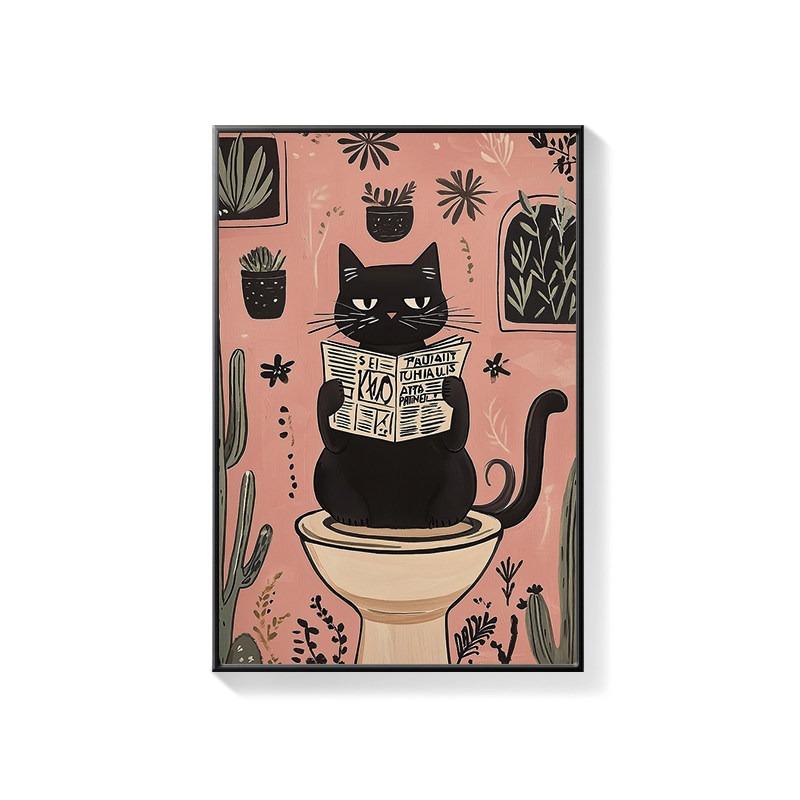 Bathroom Decorative Painting Cat American Retro Toilet Bathroom Canvas Painting Wall Art Poster for Modern Bathroom Home Decor