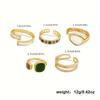 Vintage Boho Style Rings Set – 6 Pieces Colorful Geometric Adjustable Open Rings with Zirconia Inlay, Zinc Alloy Fashion Rings for Women – Perfect for