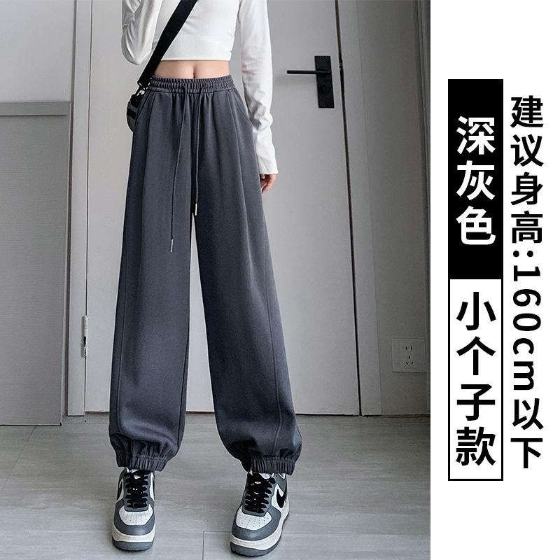 Gray sweatpants women's spring and autumn loose velvet tied feet new high-waisted and thin casual windproof sweatpants