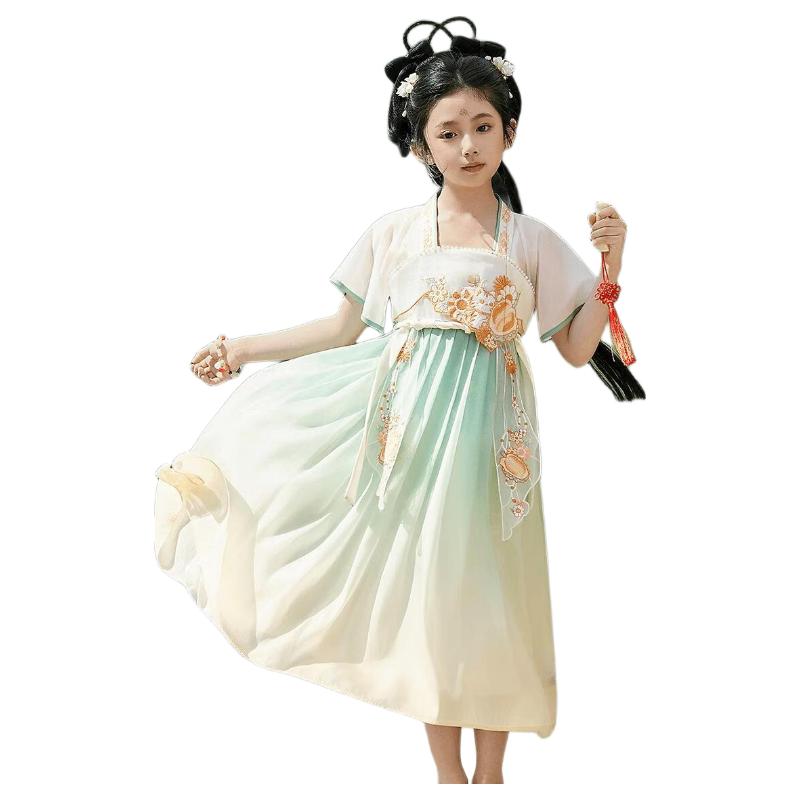 ASK JUNIOR Girls Hanfu Style Short Sleeve Summer Dress 130