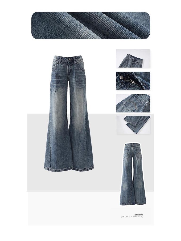 2025 Autumn Women's Low-Waist Micro-Flare Jeans: Loose, Wide-Leg, Slimming, Non-Clinging Flare Pants