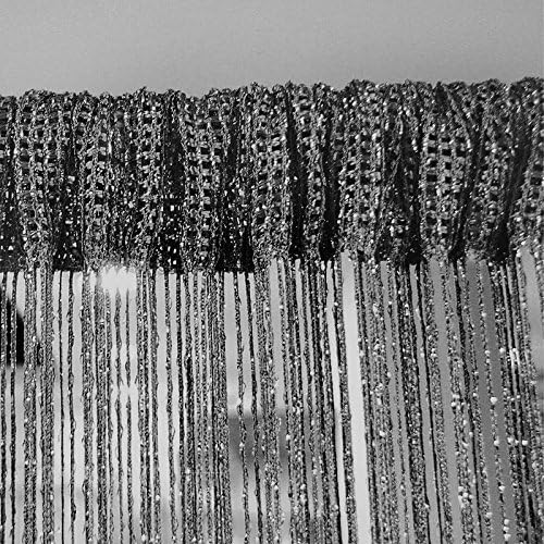Door Fringe Curtain Door Curtains,Rare Flat Silver Ribbon,Thread Fringe Window Panel Room Divider Cute Strip Tassel Party Events Sequin(1Pack, Black)