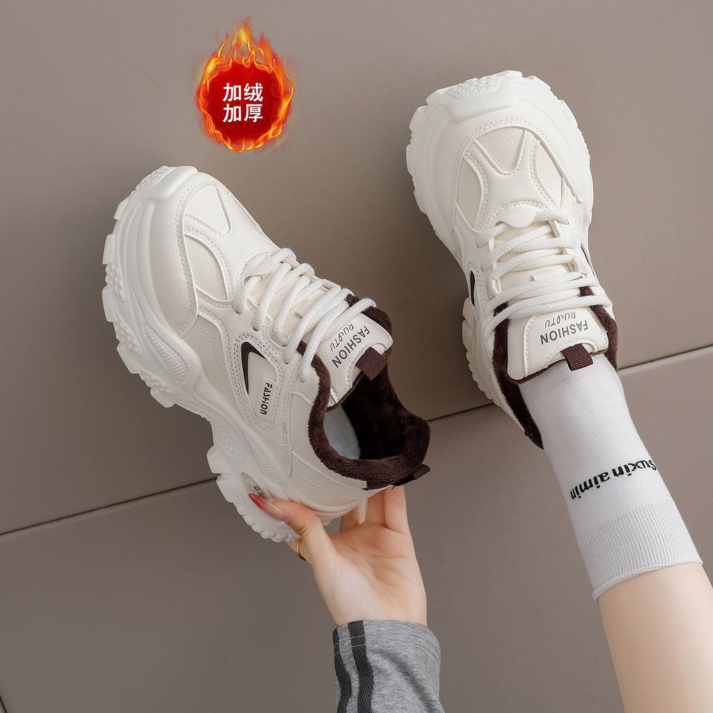 Black dad shoes new winter velvet warm two cotton shoes thick sole heightening casual sports shoes