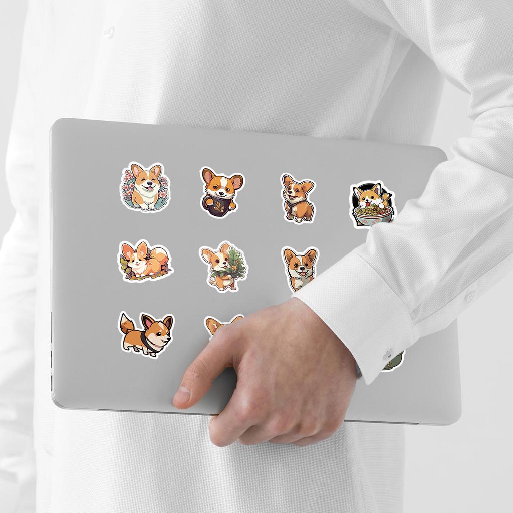 50 Pieces of Cartoon Corgi Dog Graffiti Stickers, Creative DIY Stationery Stickers, Waterproof Decorative Stickers for Mobile Phones and Computers
