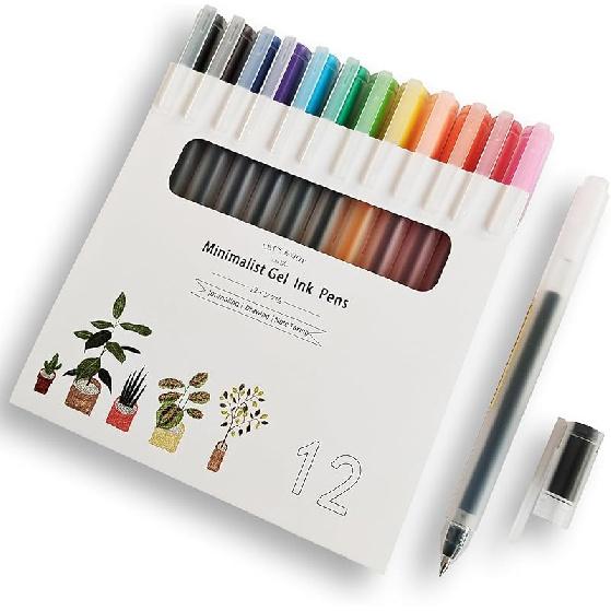 Minimalist Japanese Style Colorful Gel Pens 0.38mm Ultra Fine Point,Cute 12 Colors For Drawing, Coloring,Journaling, Note-Taking (WINYOOD-230)