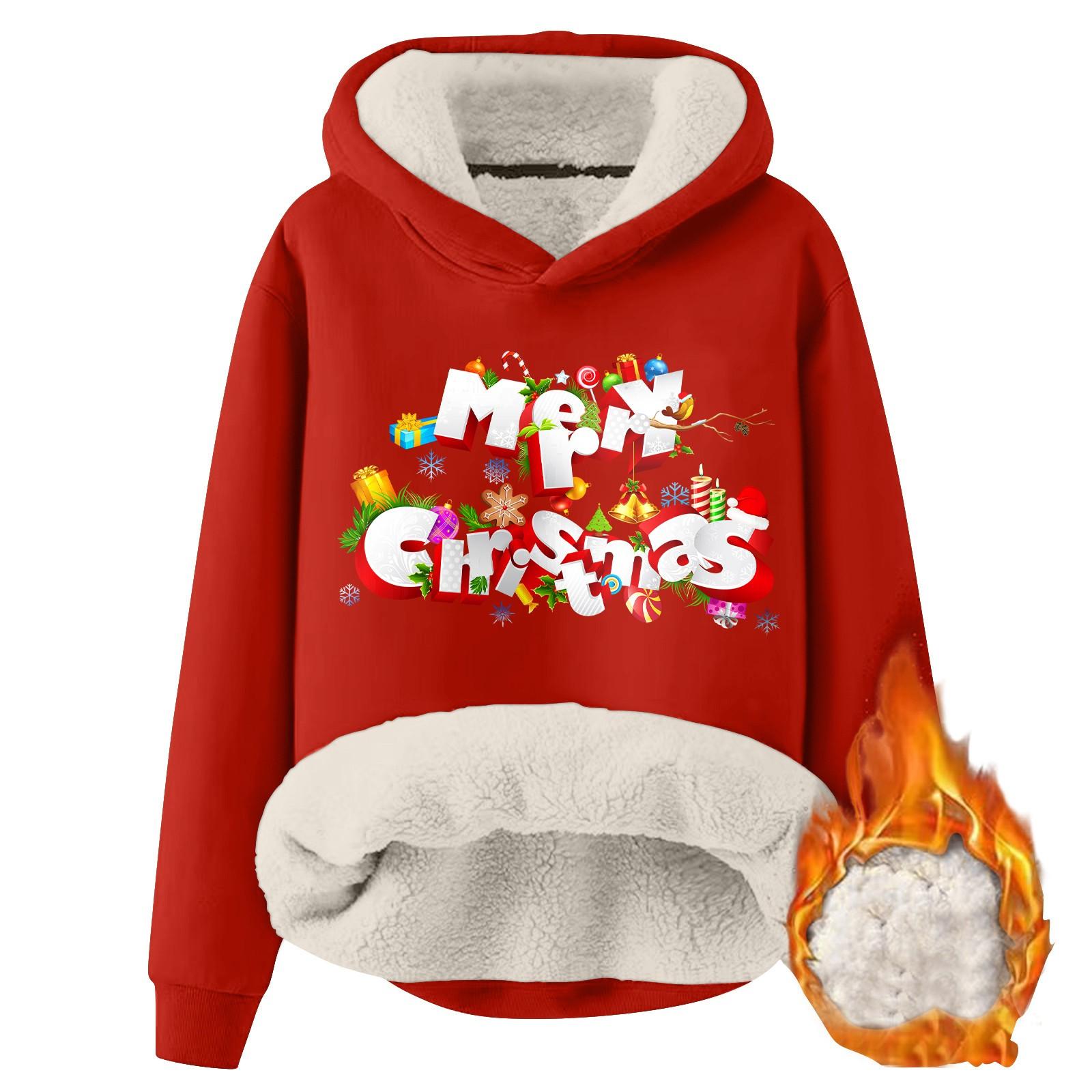 

Женская модная утепленная толстовка с капюшоном и рождественским принтом XL винный