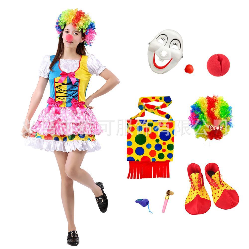 Halloween Clown Costume Set for Adults: Circus Outfit with Wig and Mask