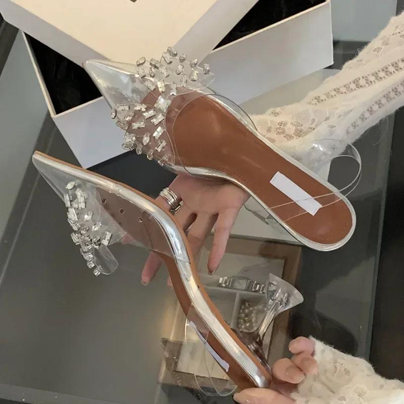 

Модные роскошные дизайнерские женские туфли-лодочки с бабочкой и кристаллами из ПВХ на прозрачном каблуке, элегантные туфли-мюли с острым носком для выпускного вечера Zapatos Mujer 40