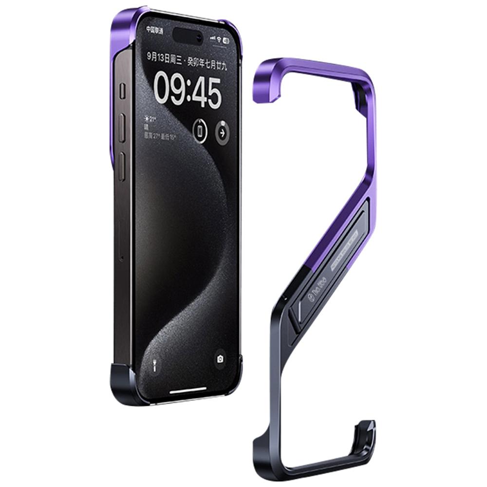 For iPhone 14 Pro Frameless Bumper Case S-Shaped Kickstand Aluminium Alloy Cover