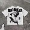 God Bless Children's Prayer Graphic Print Cotton T-shirt Men Women High Quality Tops Vintage Style T Shirt Outside