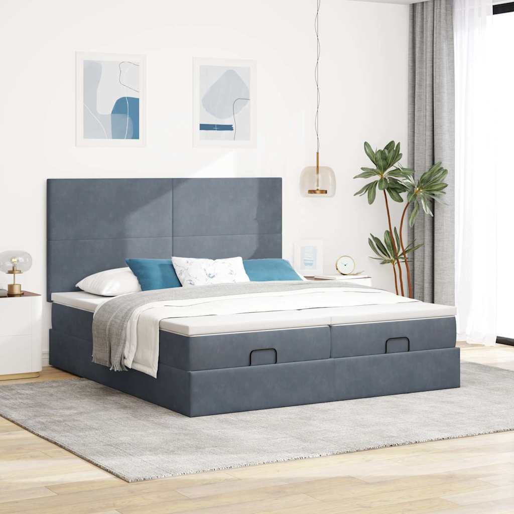 Vidaxl Rama Łóżka Otomana Z Materacami, Szara, 180X200 Cm, Aksamit