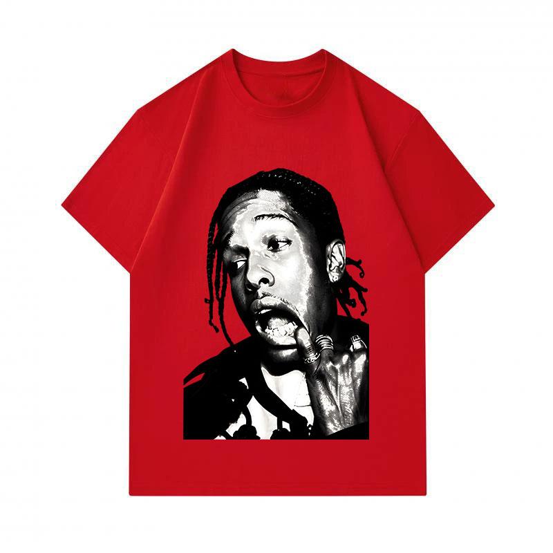 Men's 100% Cotton Crew Neck Short Sleeve T-Shirt, Stylish Rap Music Character Portrait Print Casual Comfortable Tee for Daily Street Wear