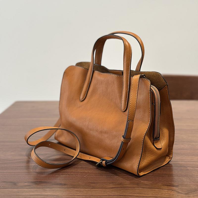 2025 Spring Casual Women's Genuine Leather Tote: Versatile Cowhide Shoulder/Crossbody Handbag