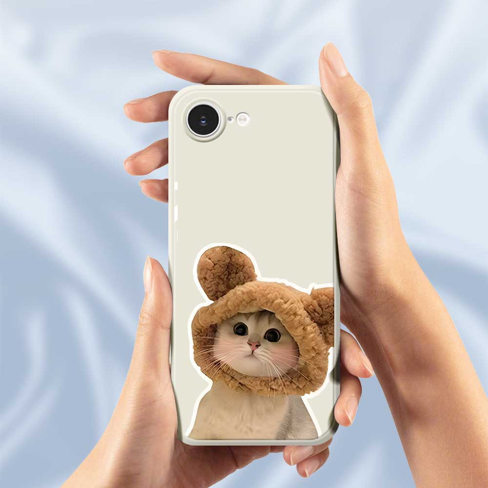 For iPhone 16e Case Cute Cat In the Hat Pattern Printing Straight Edge TPU Phone Back Cover