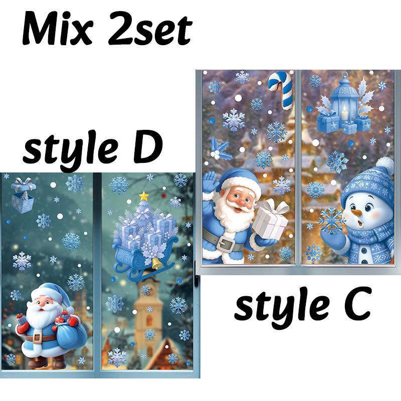 Christmas Window Stickers Static Electricity Stickers Snowman Santa Claus Snowflake Pattern Cartoon Home Holiday Party Decor