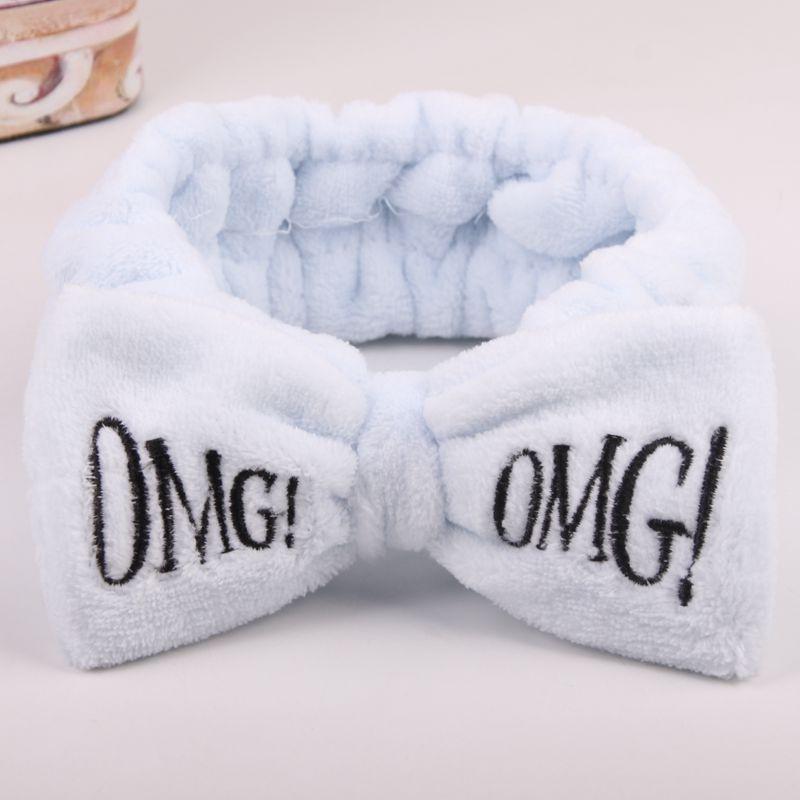 Versatile Candy Color Omg Letters Bow Headband Coral Fleece For Daily Facial Routines
