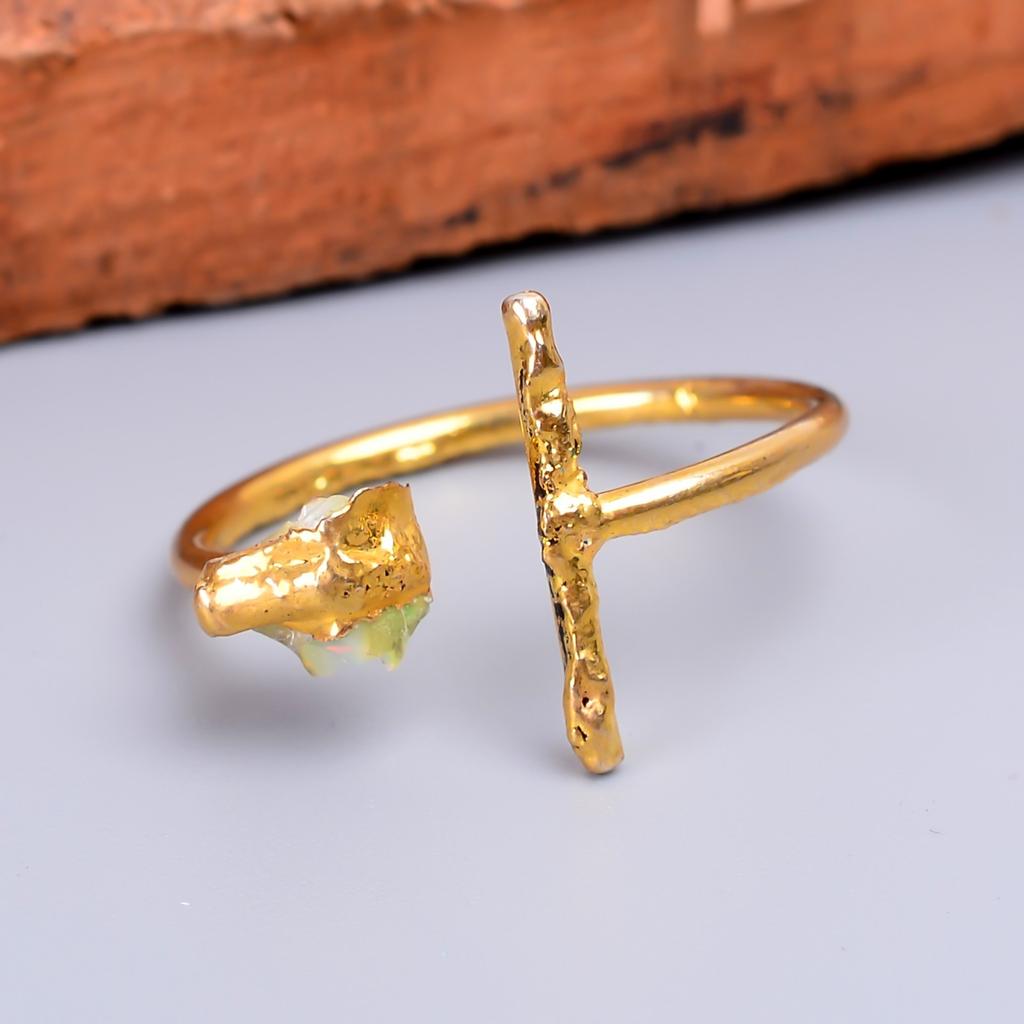 Ethiopian Opal Stone Gold Plated New Electroformed Elegant Eternity Ring Jewelry V-61