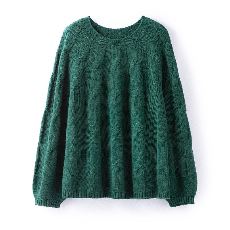 Seamless integrated pure wool sweater round neck thickened knitted sweater women's winter new loose lazy wind sweater women's coat