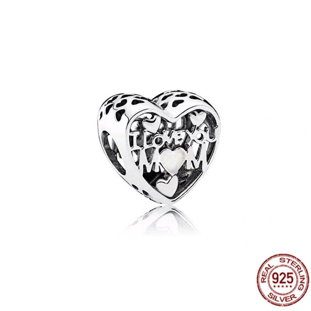 Auténtica Plata de Ley 925 Te Amo Mamá Corazón Abalorio Apto Pulsera Brazalete Dulce Moda Joyería Fina Regalo Para Mujeres