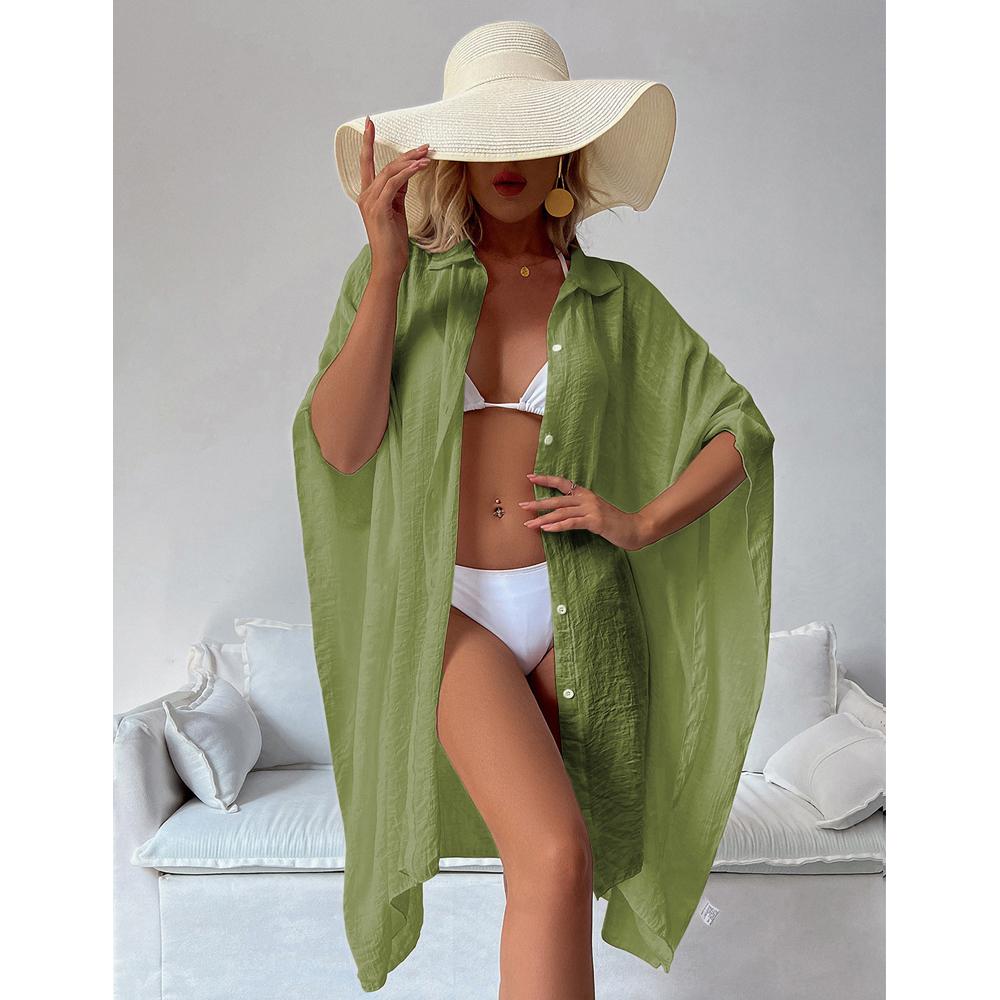 Dámská plážová bavlněná košile Volný plážový kardigan Sváteční opalovací bikiny zahalovací plavky Outside Smock