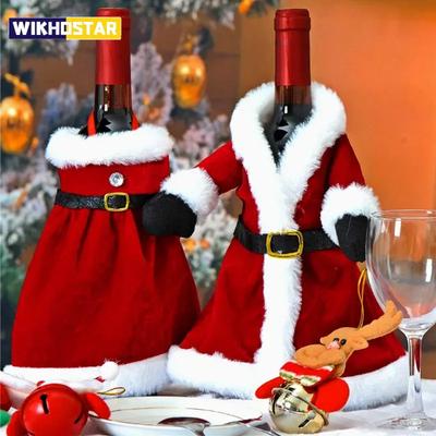 Ensemble de bouteilles de vin de noël créatif, robe en velours doré, couvre-bouteille de vin, manches, père noël, bonhomme de neige, décor de Table pour dîner de noël et nouvel an