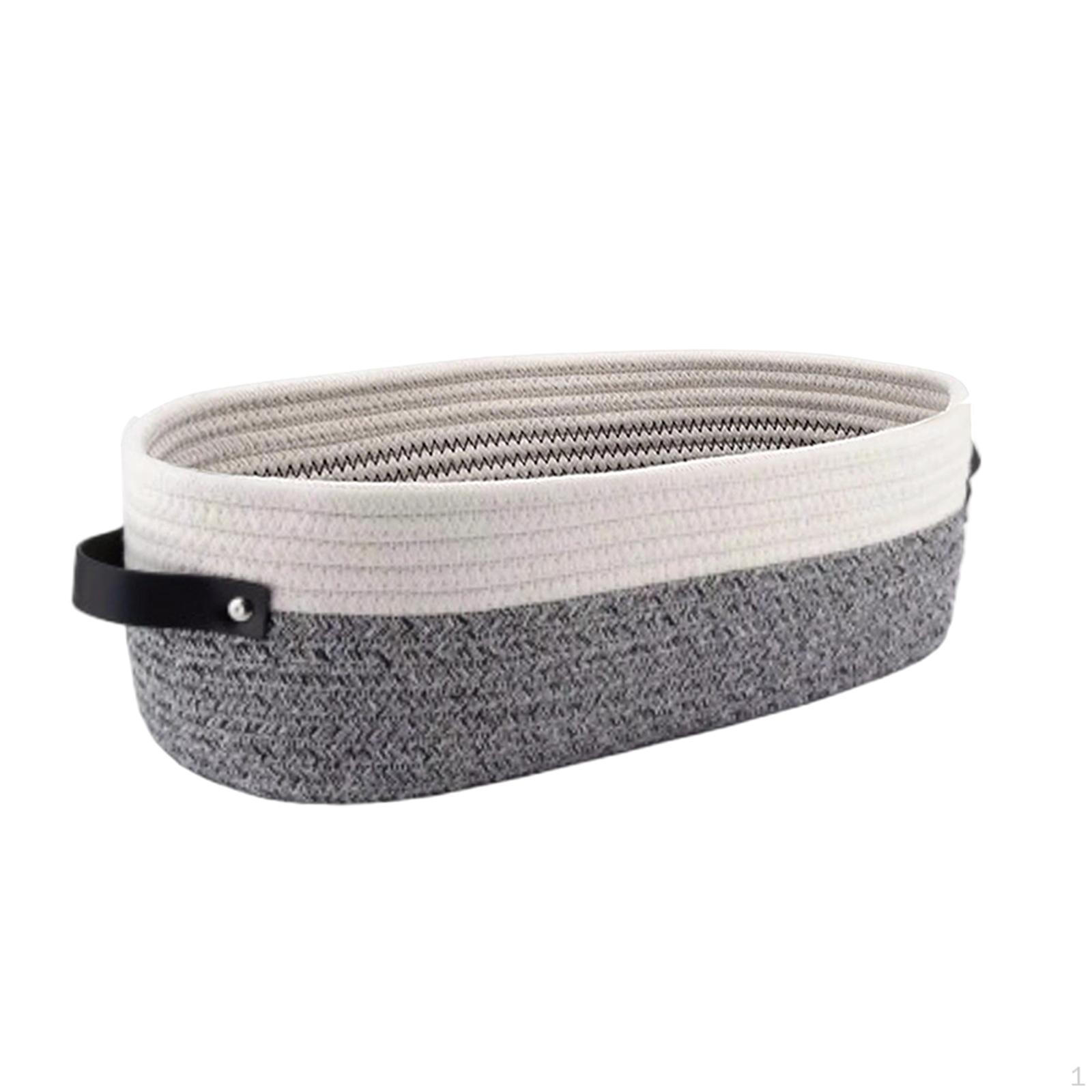 Storage Basket Woven Container Decorative Rope with Leather Handle Suitable for Living Room white gray 890₽