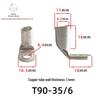T90 Copper Tube Terminal, 90-Degree Right-Angle Bend Crimp Lug, T90-6/5 To T90-240/16 Copper Wire Lug