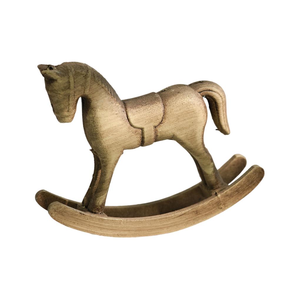 Wooden Craft Wooden Rocking Horse Wooden Horse Animal Figurines Desk Decor  Desktop Bar