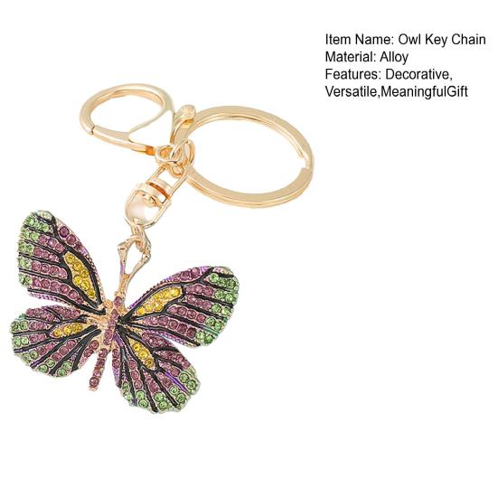 Yousheng Owl Keychain Enamel Charm Sparkling Rhinestone Car Key Ring for Women Wisdom Symbol Pendant for Bag