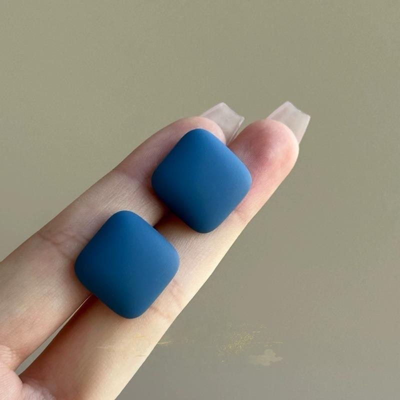 Frosted square simple geometric square stud earrings for women s new retro Hong Kong style blue temperament earrings for women