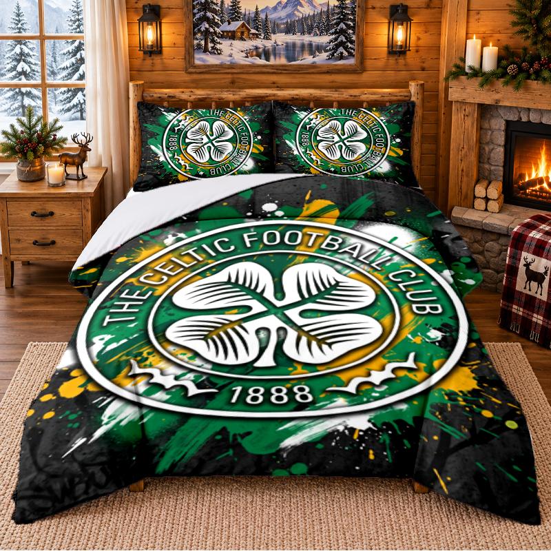 Printed 3Pcs Bedding Set Celtic FC Pattern Bed Sheet Pillowcase For Bedroom Decor