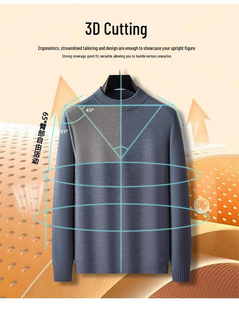 Men's Heavyweight Half-High Collar Velvet Sweater - Thick, Warm, Knitted Base Layer for Winter