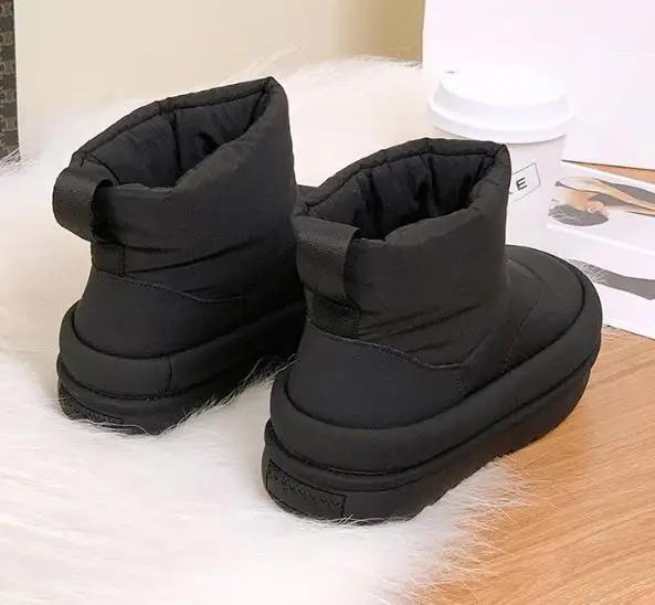 Fashion 3.5cm Handy Down Cloth Genuine Lesther Platform Wedge Winter Plush Warm Sneakers Comfy Ankle Boots Women Casual Autumn Shoes