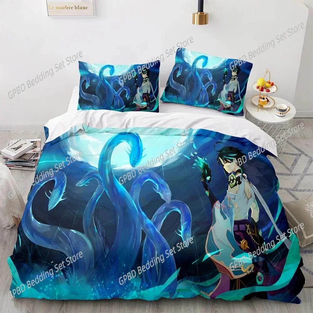 Genshin Impact Bedding Set Game 3d Print Bed Linen Quilt Soft Duvet Cover Sets Home Textile Queen King Size Girl Boys Room Decor