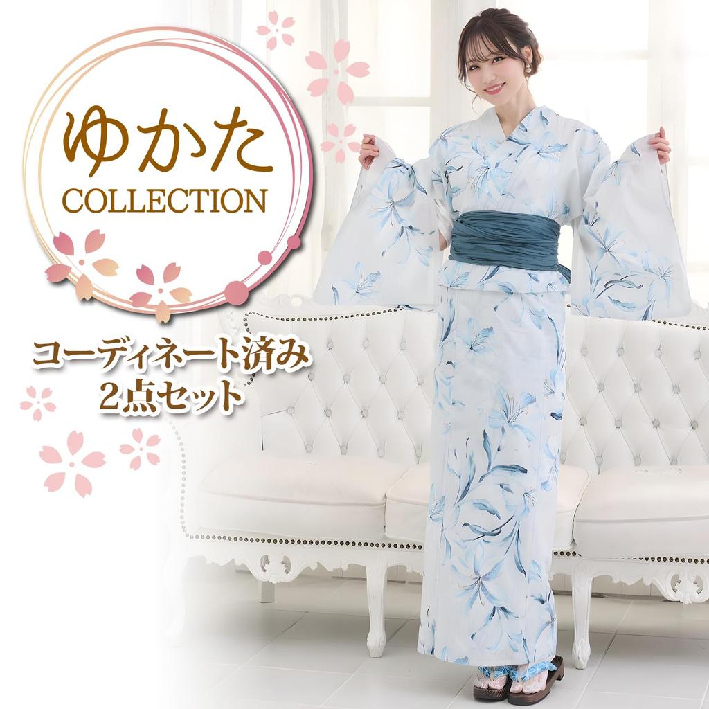 Yukata Heiko Obi traditional lily light perfect for summer festivals and fireworks one size fits [GRAXIA] Women's 2-Piece Set (soft sash), style,