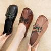 Flower Women's Shoes Foot Cover Shallow Mouth Single Shoes Women's Flat Bottom New Super Soft Mother Shoes Medium and Old Casual Leather Shoes