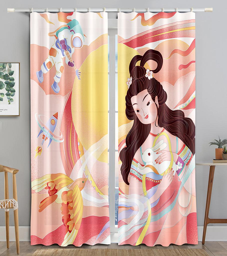 Chinese Traditional Festivals ColorfulBlackout Window Area Curtain Piece Living Interior Room Bed Chamber Bathroom Kitchen Door Storage Cabinet D