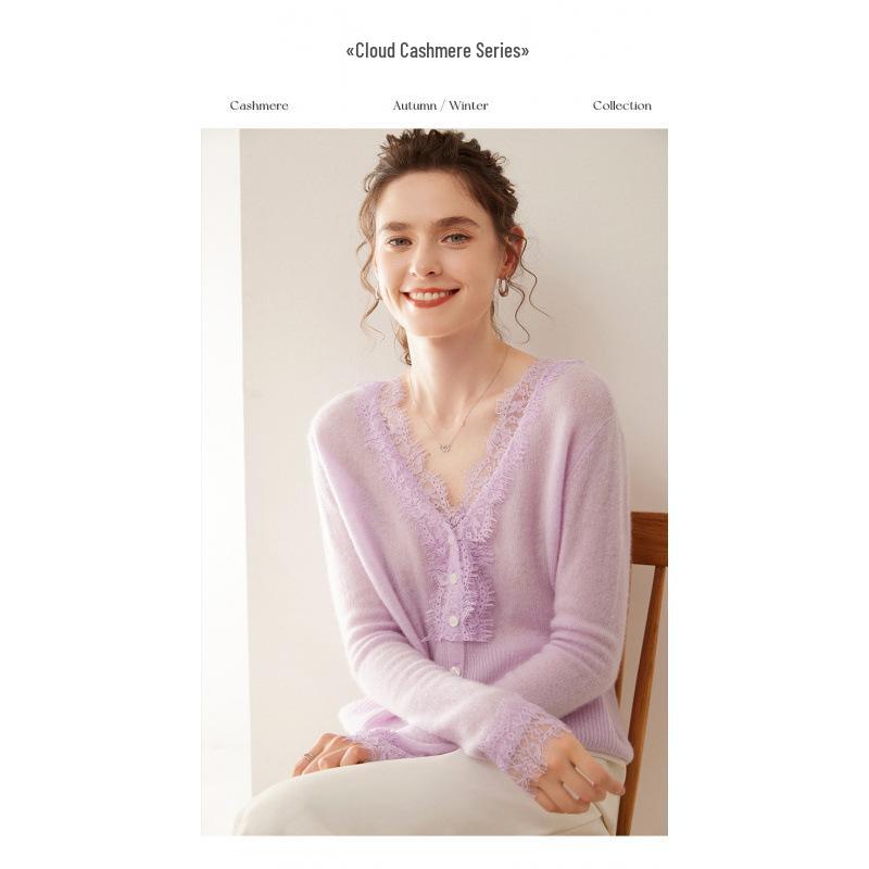 2025 Autumn/Winter Elegant Women's Cashmere Lace Cardigan Shawl Sweater Coat